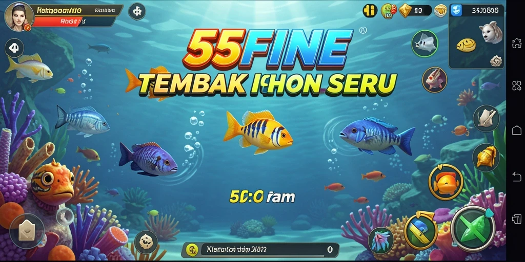 Tangkapan layar gameplay seru dari 55FIVE dengan aksi Tembak Ikan.