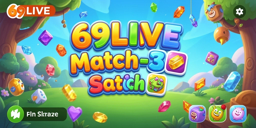 Tampilan gameplay seru di <strong>69LIVE</strong> dengan pencocokan item berwarna-warni.