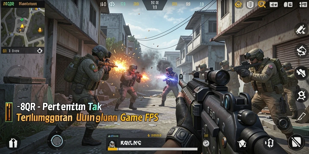 Tampilan gameplay intens dalam 8QR dengan aksi tembak-menembak.