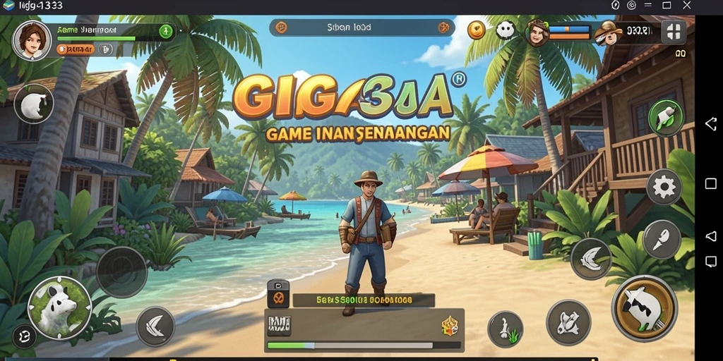 Tampilan gameplay GIGA33 dengan grafis ceria dan mini game menarik.