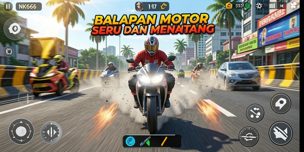 Tampilan gameplay NK666 yang memukau saat balapan motor.
