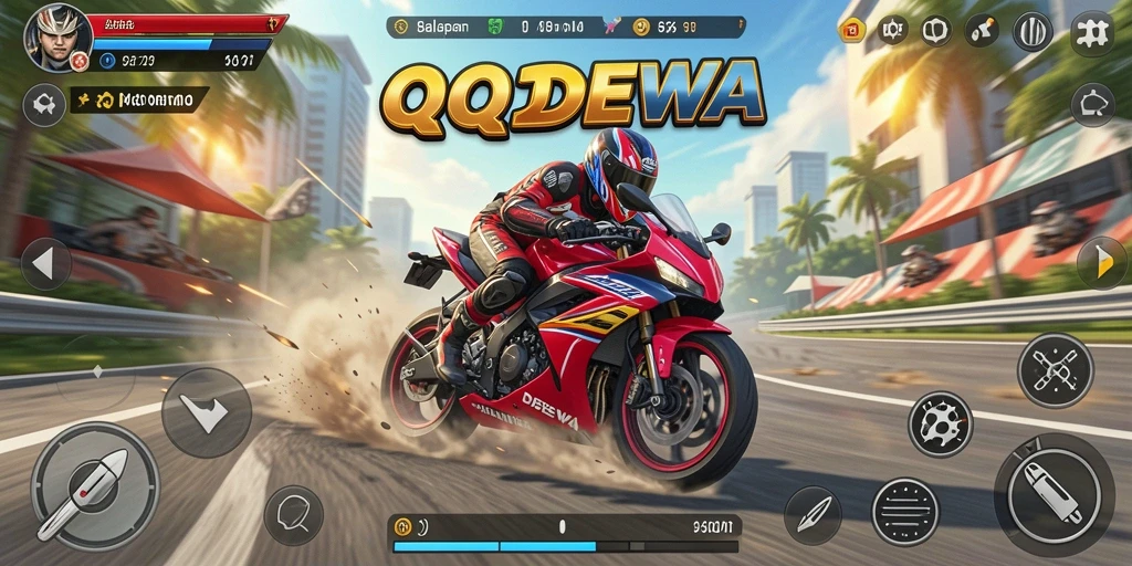 Gameplay <strong>QQDEWA</strong> yang mendebarkan dan penuh aksi balapan motor.