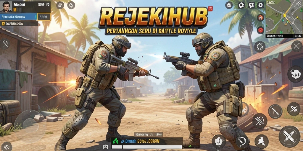 Screenshot REJEKIHUB menampilkan aksi pertempuran yang intens.