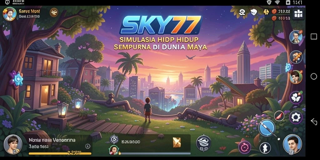 Screenshot menampilkan gameplay menarik dari <strong>SKY77</strong> dengan interaksi sosial dan dekorasi yang kaya.
