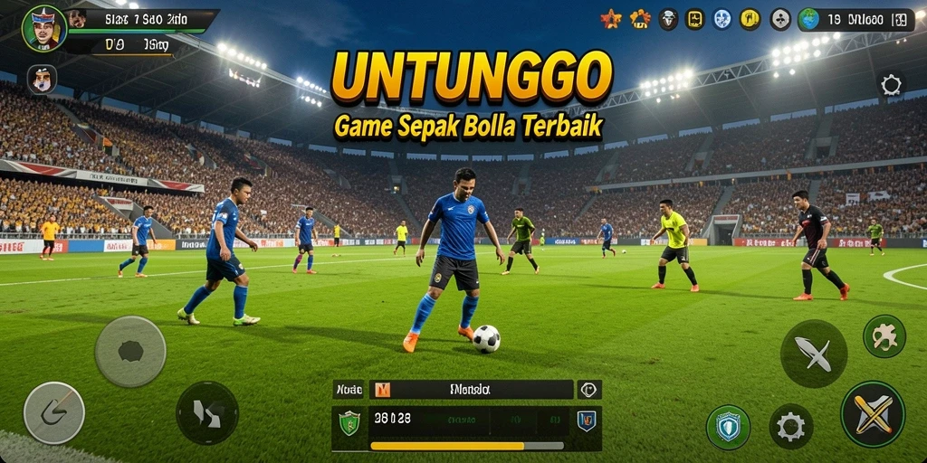Screenshot gameplay UNTUNGGO menampilkan aksi seru dalam pertandingan sepak bola.