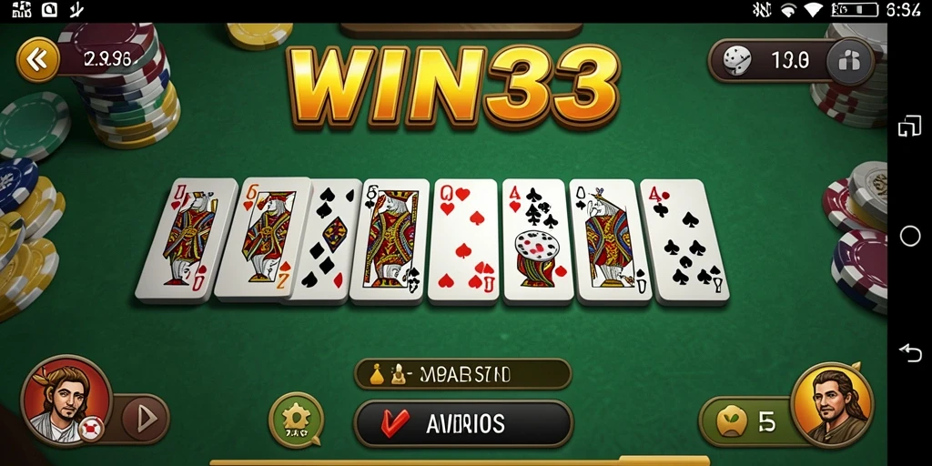 Tampilan gameplay seru di WIN33, bermain Domino dengan teman.